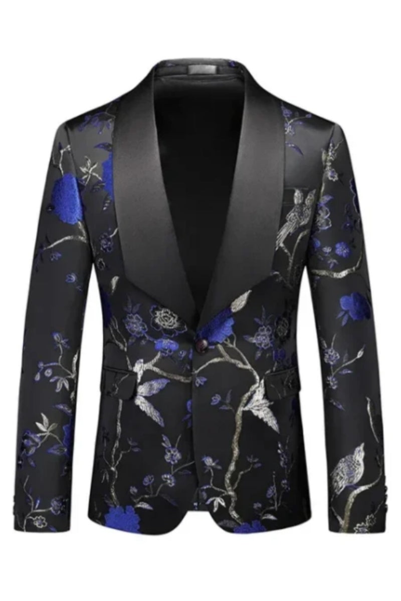 Stylish Flowers Hollow Out Slim Fit One Button Blazer