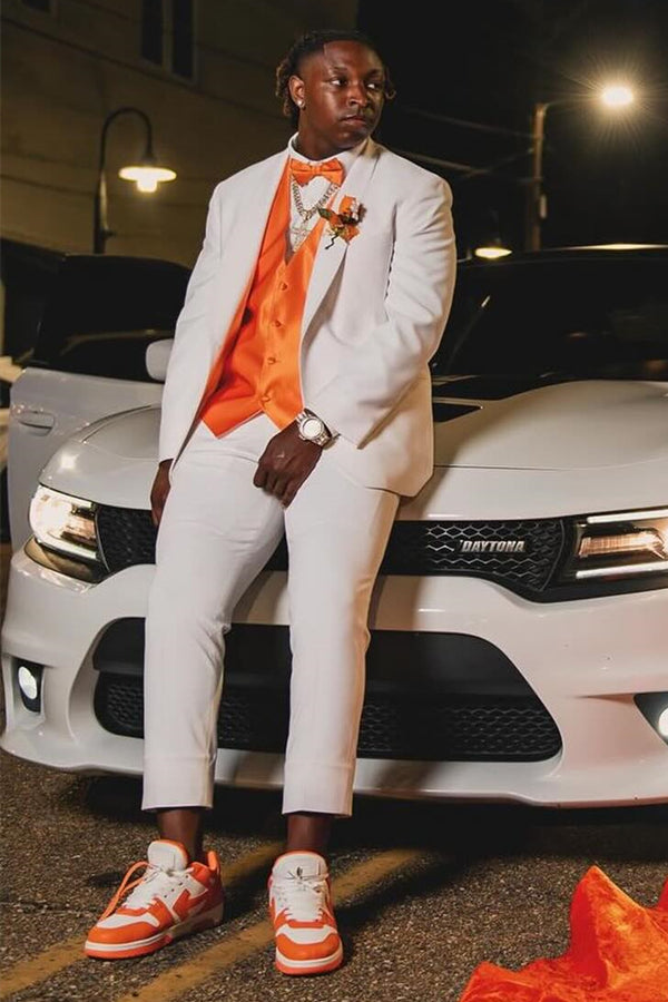 Trendy Beige Shawl Lapel Prom Men Suits With Orange Waistcoat