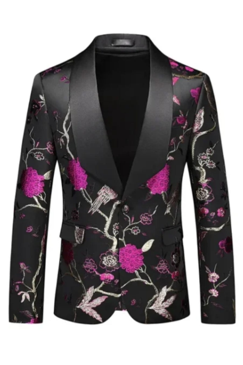 Stylish Flowers Hollow Out Slim Fit One Button Blazer