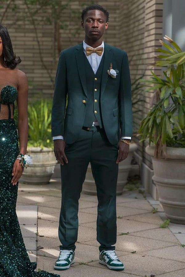 Bespoke Dark Green Chic Notched Lapel 3 Pieces Prom Men Suits