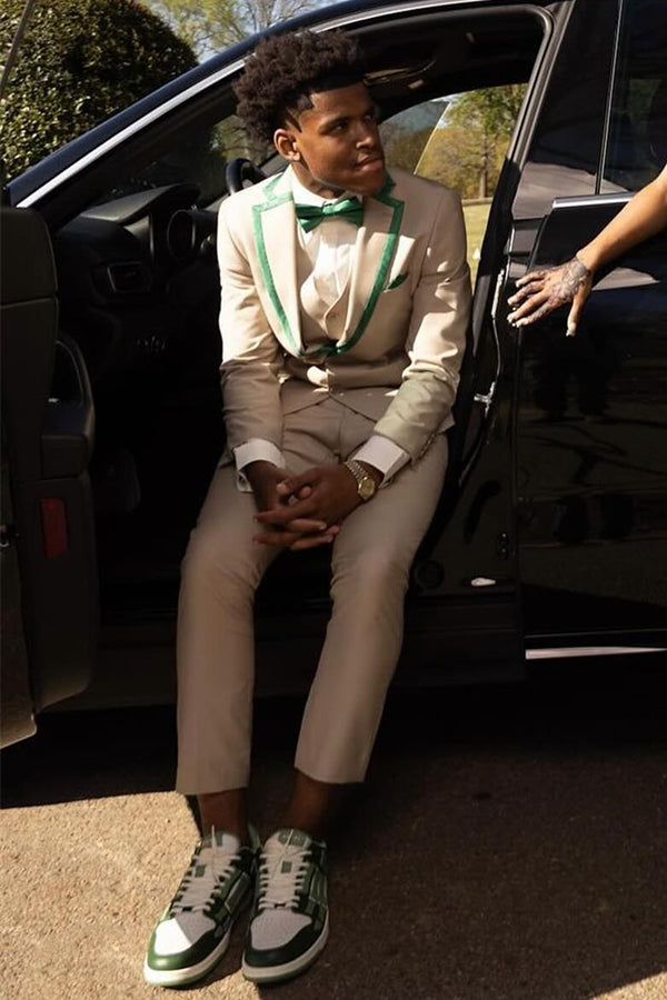Fashion Beige Newest Notched Lapel 3 Pieces Prom Men Suits