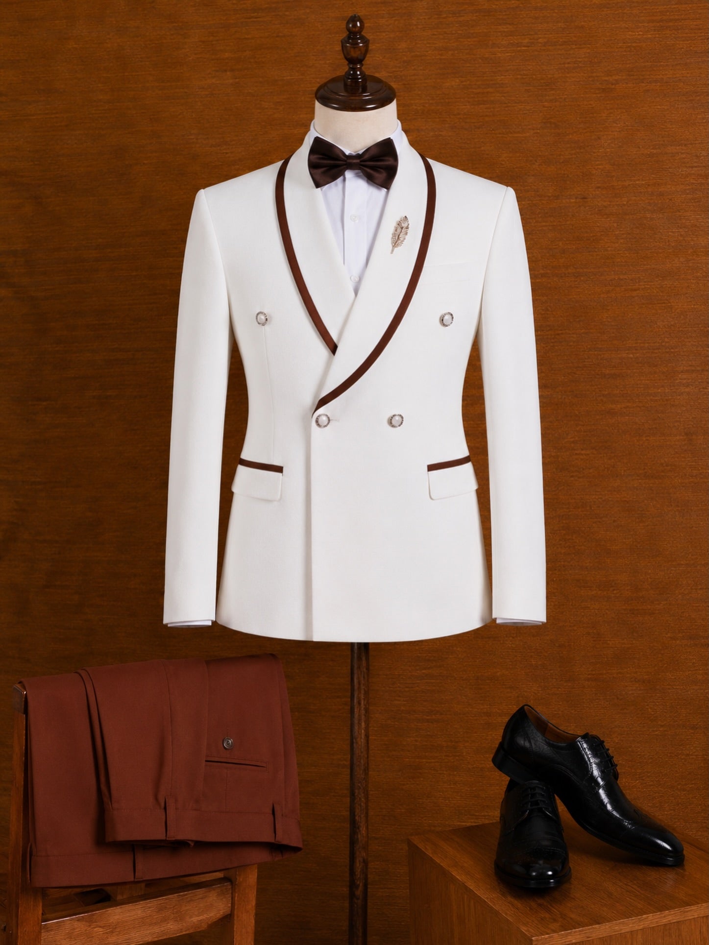 Handsome White Shawl Lapel Double Breasted Classy Wedding Men Suits