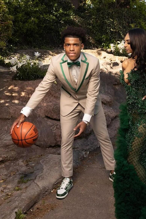 Fashion Beige Newest Notched Lapel 3 Pieces Prom Men Suits