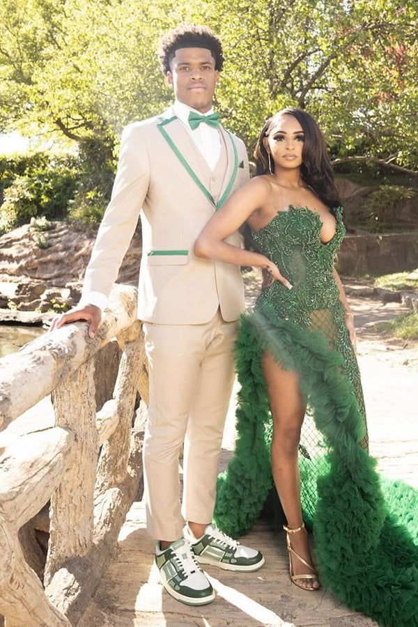 Fashion Beige Newest Notched Lapel 3 Pieces Prom Men Suits