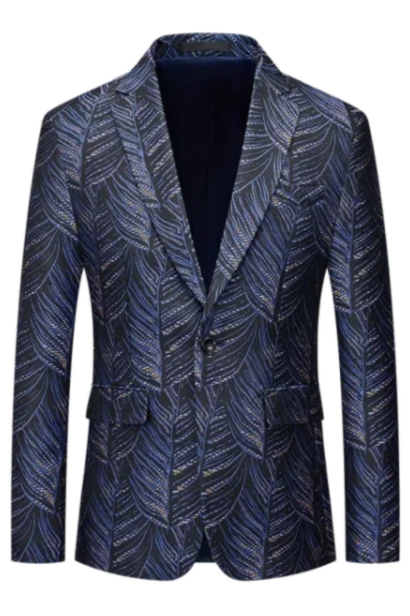 Trendy Dark Blue Jacquard Slim Fit Men Blazer