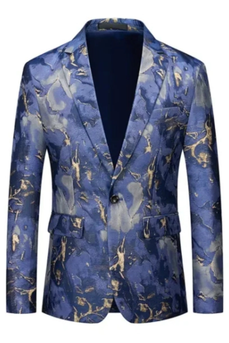 Ocean Blue Flowers Jacquard Slim Fit Suit Men Blazer
