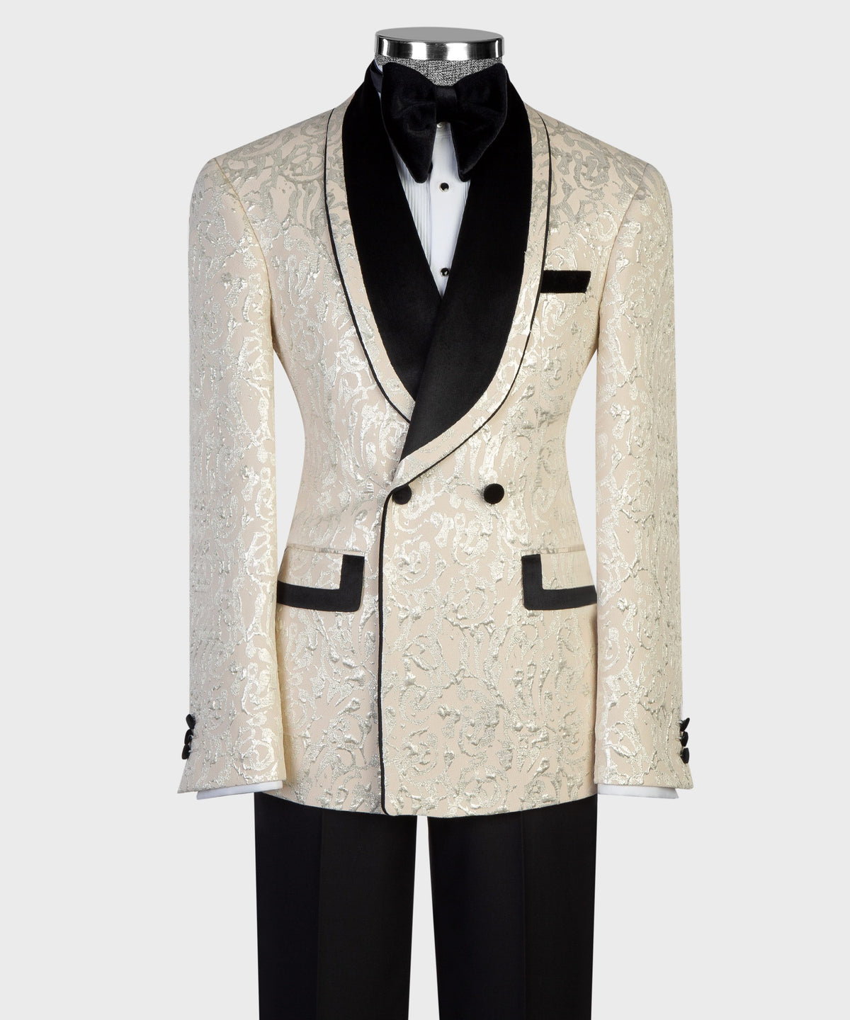 Chic Ivory Jacquard Shawl Lapel Double Breasted Wedding Men Suits