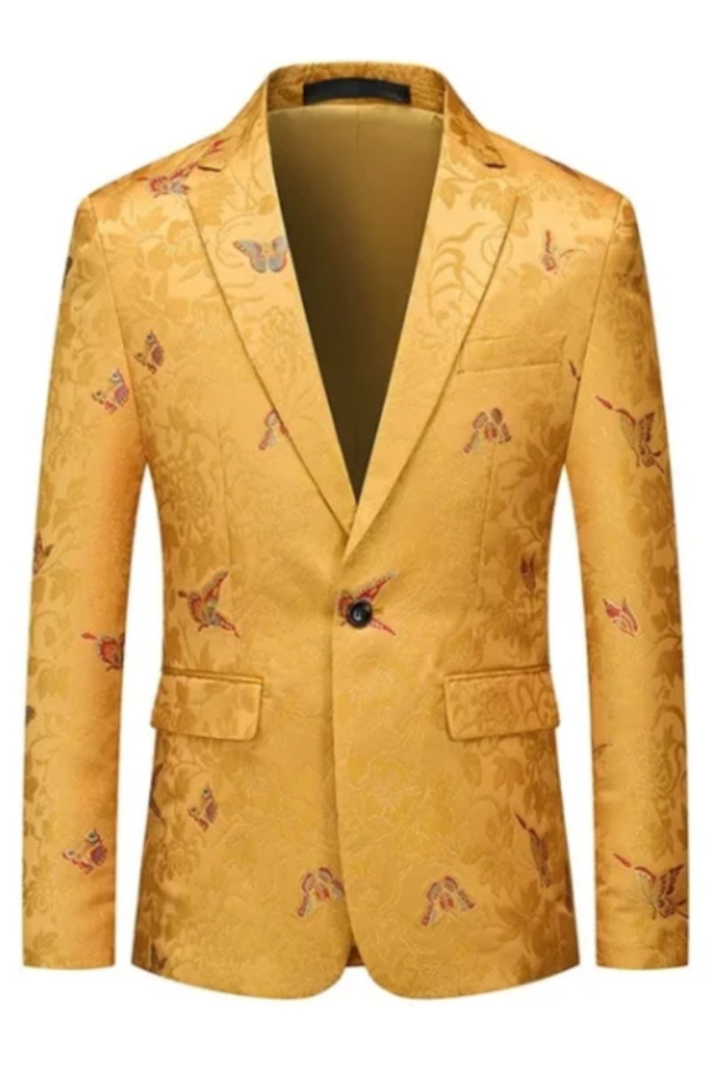 Fashion Yellow Jacquard Slim Fit Men's Jacket