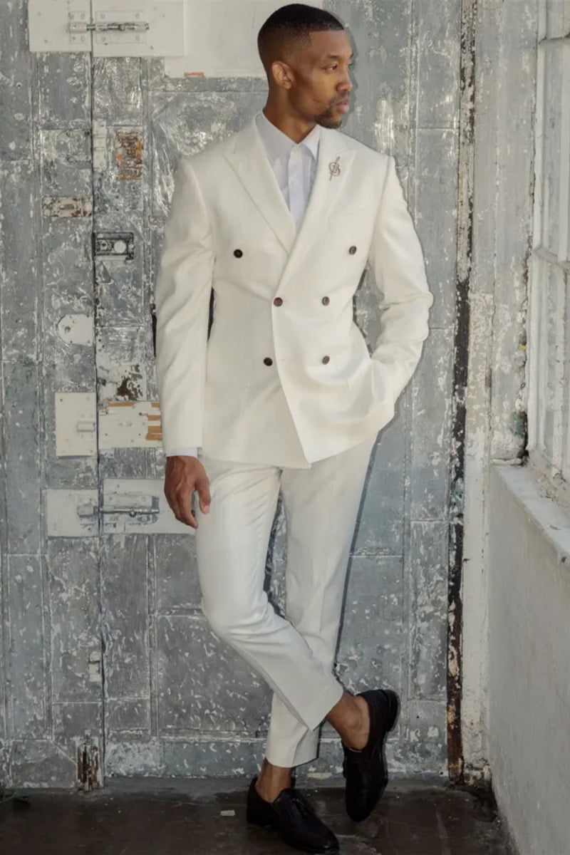 Classic White Peaked Lapel Double Breasted Men's Prom Suits