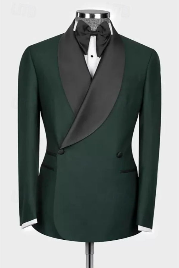 Trendy Dark Green Shawl Lapel Double Breasted Wedding Suits
