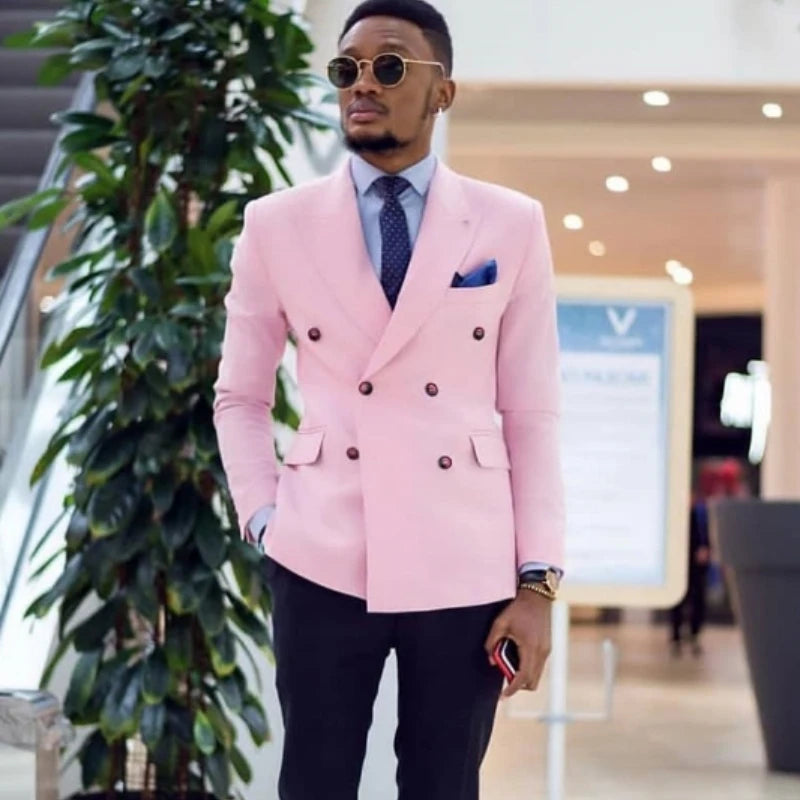 New Arrival Bespoke Pink Peaked Lapel Double Breasted Men's Prom Suits