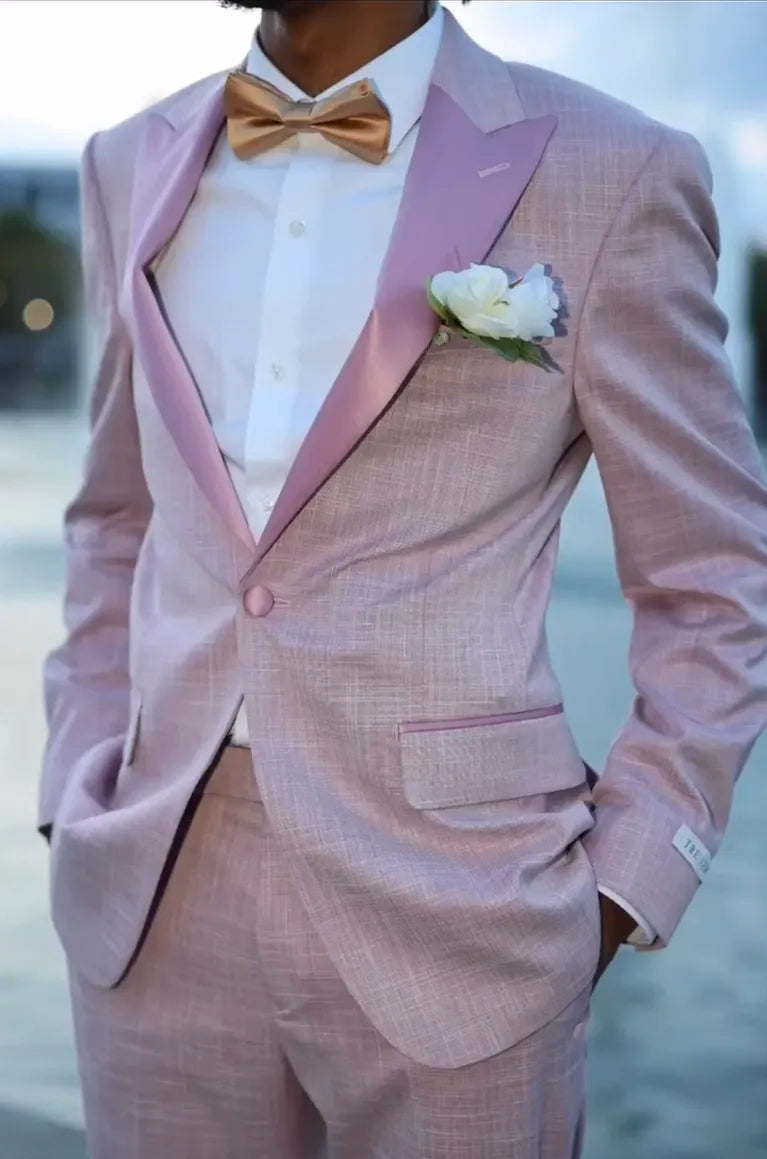 New Arrival Nude Pink Prom Suits With Satin Lapel