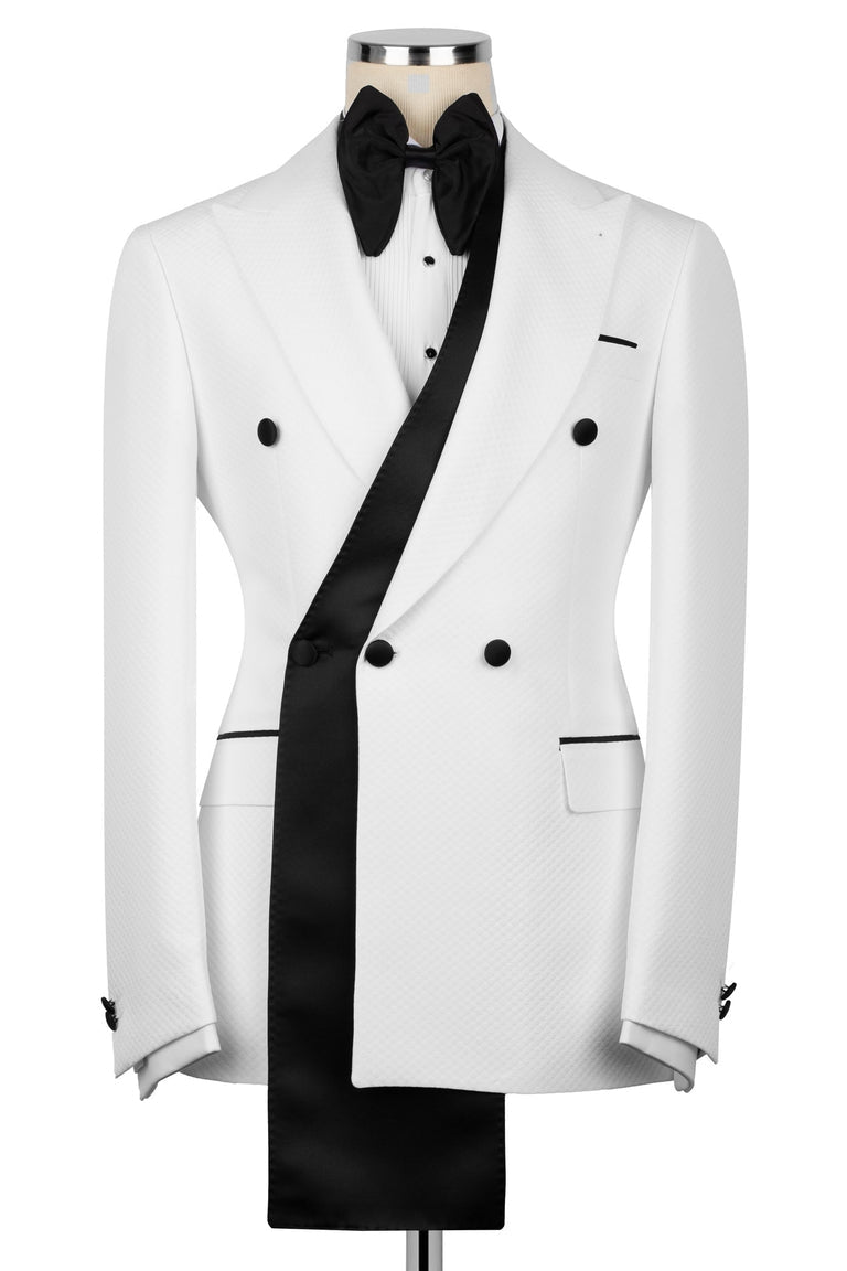 Popular White Plaid Shawl Lapel Double Breasted Prom Men Suits