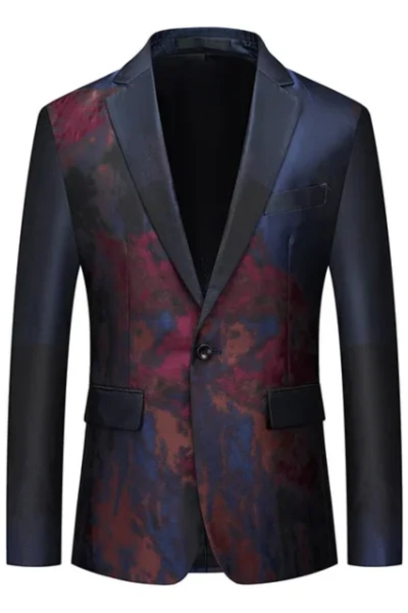 Blue And Burgundy Close Fitting Cool Jacquard Slim Fit Men Blazer