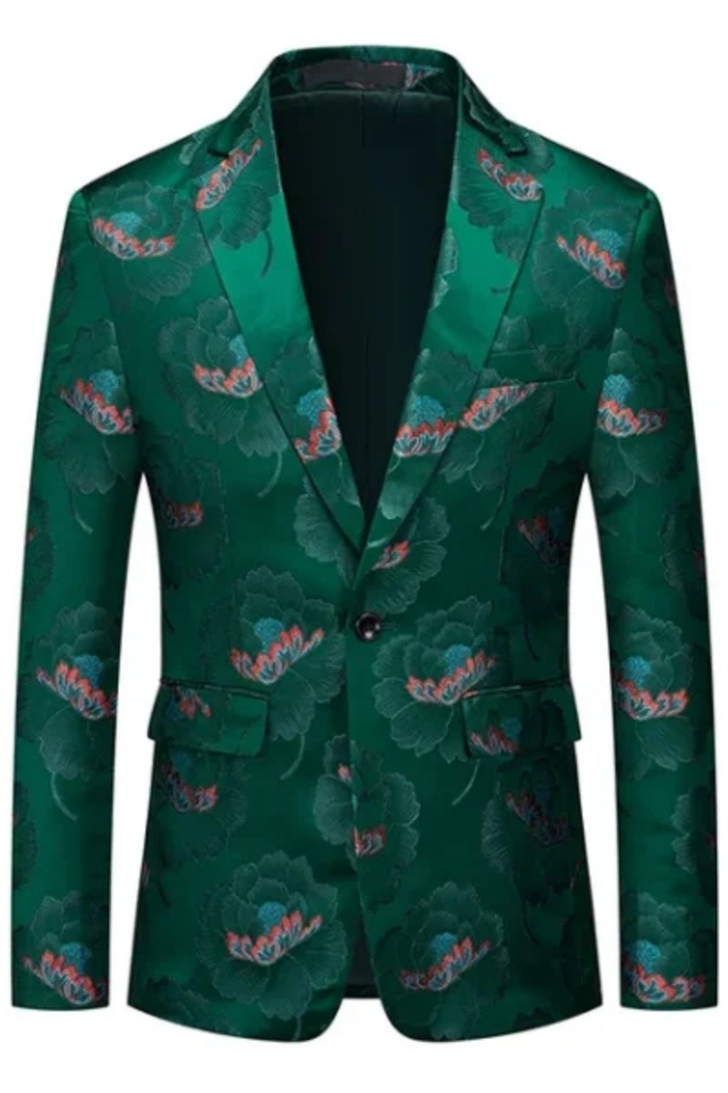 Fashion Dark Green Jacquard Slim Fit Men Jackets