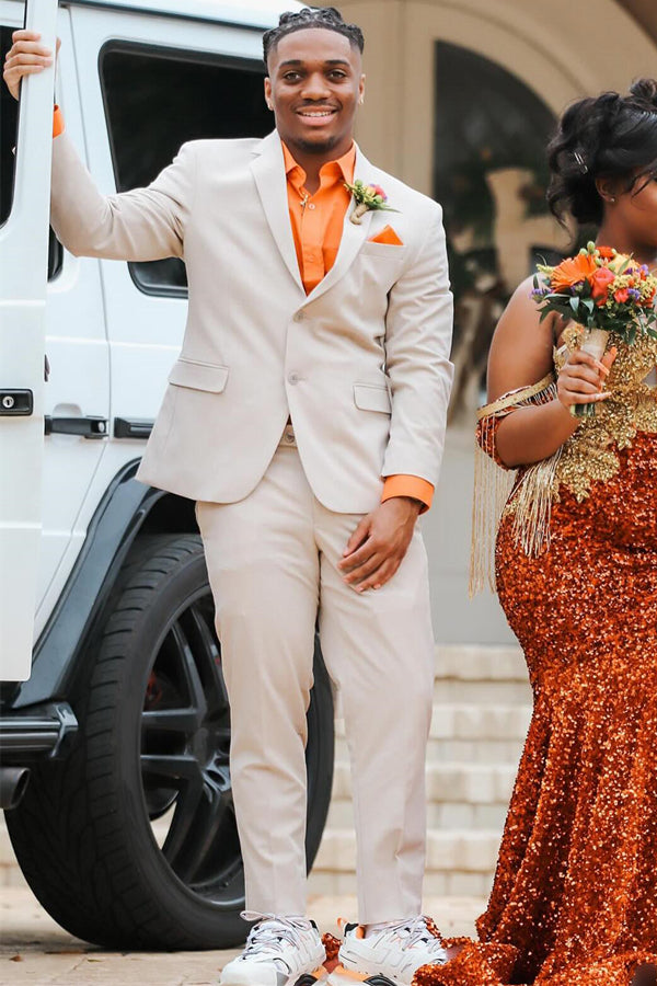 Off White Best Fitted Notched Lapel Prom Men Suits