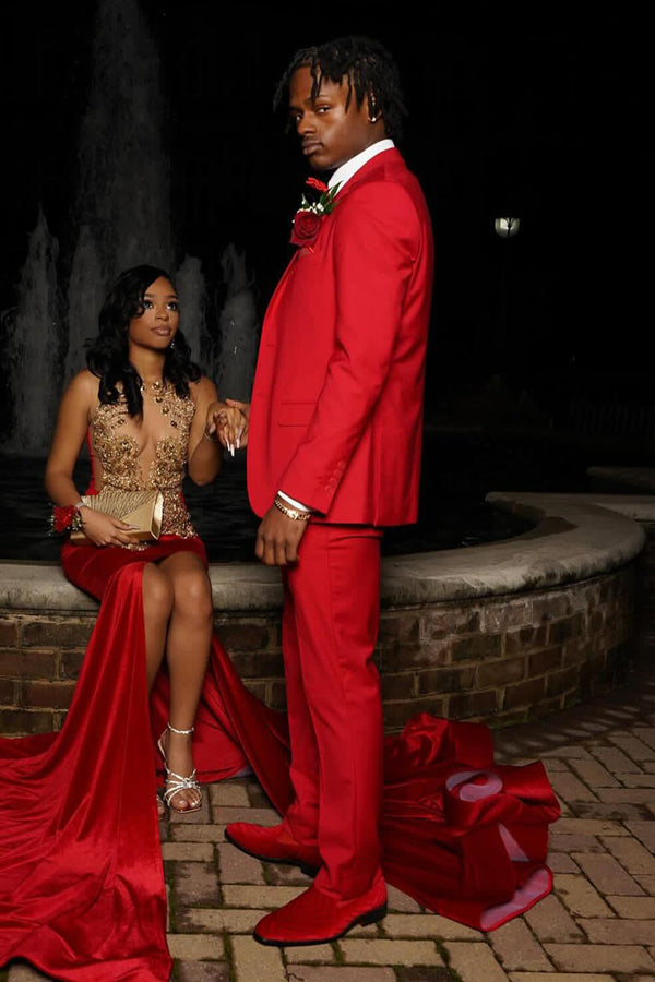 Stylish Red 3 Pieces Notched Lapel Prom Men Suits