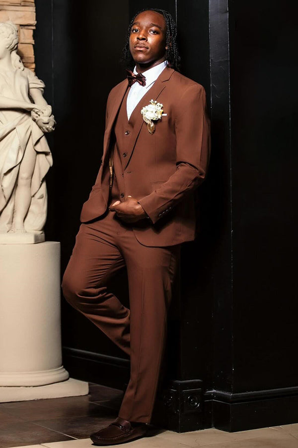 Newest Brown Bespoke 3 Pieces Notched Lapel Prom Suits