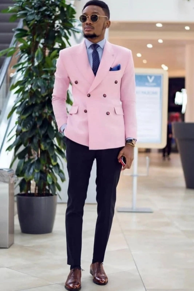 New Arrival Bespoke Pink Peaked Lapel Double Breasted Men's Prom Suits