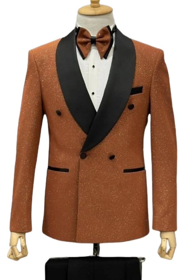 Bespoke Brown Sequins Shawl Lapel Double Breasted Wedding Suits
