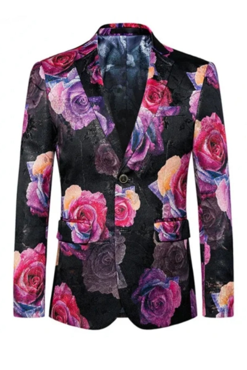 Men’s Rose Floral Slim Fit Notched Lapel Men Blazer