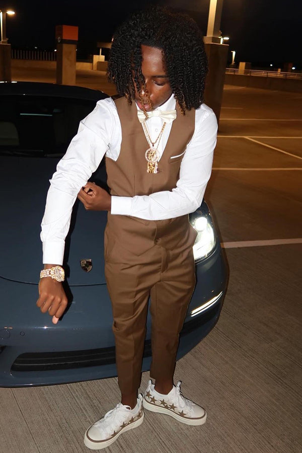 Stylish 3 Pieces Brown Notched Lapel Prom Suits