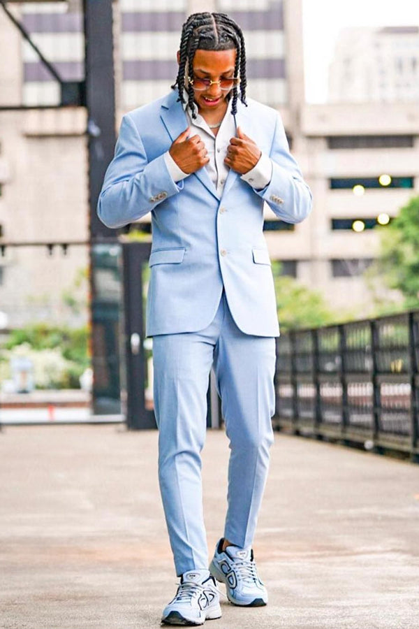 Handsome Blue Notched Lapel Close Fitting Prom Men Suits