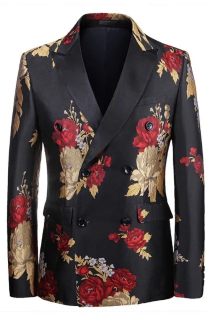 Colorful Floral Jacquard Luxury Black Blazers For Men