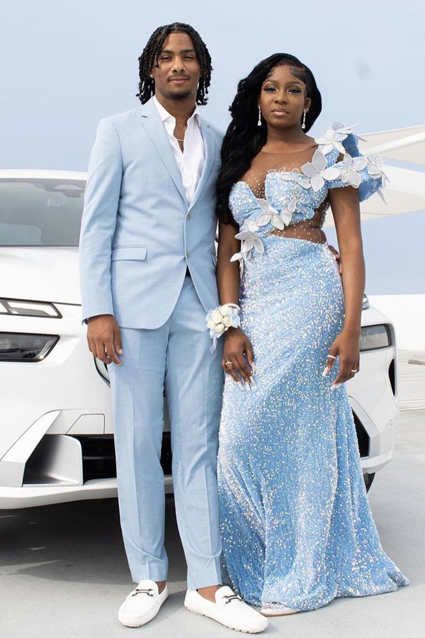 Handsome Blue Notched Lapel Close Fitting Prom Men Suits