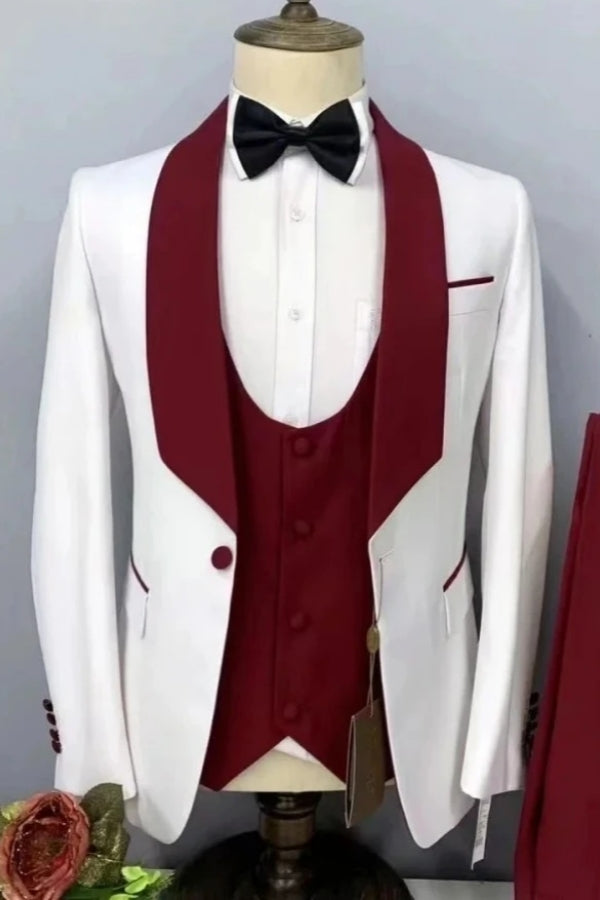 Gentle 3 Pieces White Shawl Lapel Wedding Suits