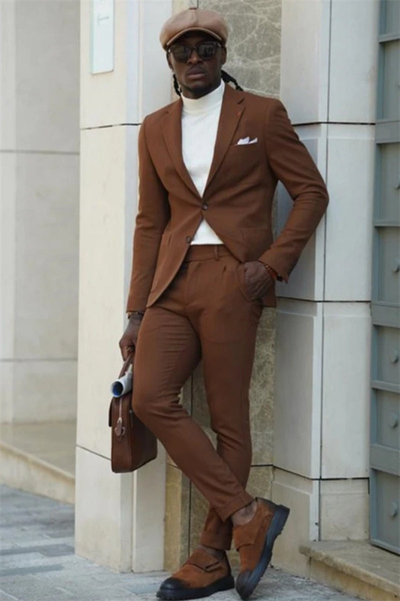 Stylish Brown Notched Lapel Slim Fit Prom Men Suits