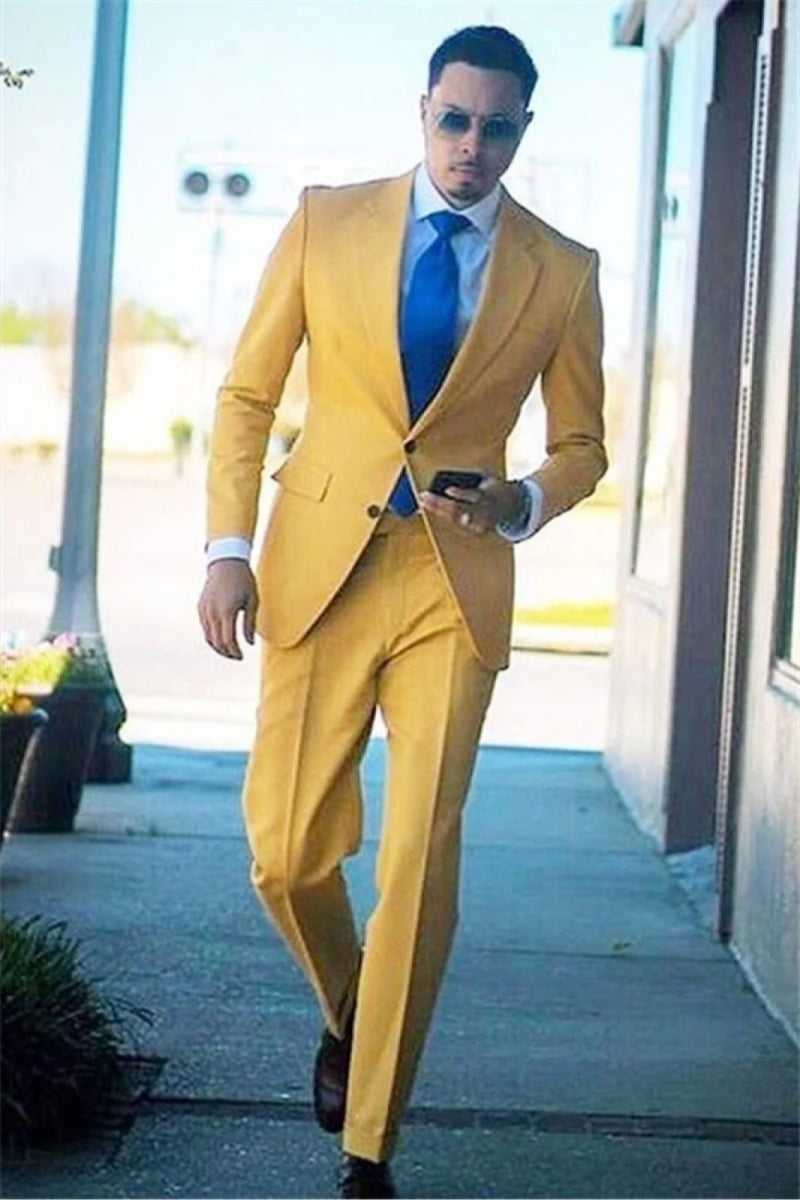 Modern Yellow Notched Lapel Slim Fit Prom Men Suits