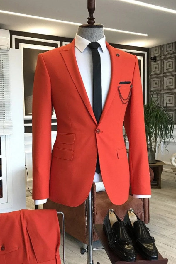 Newest Beautiful Orange Peaked Lapel Prom Suits