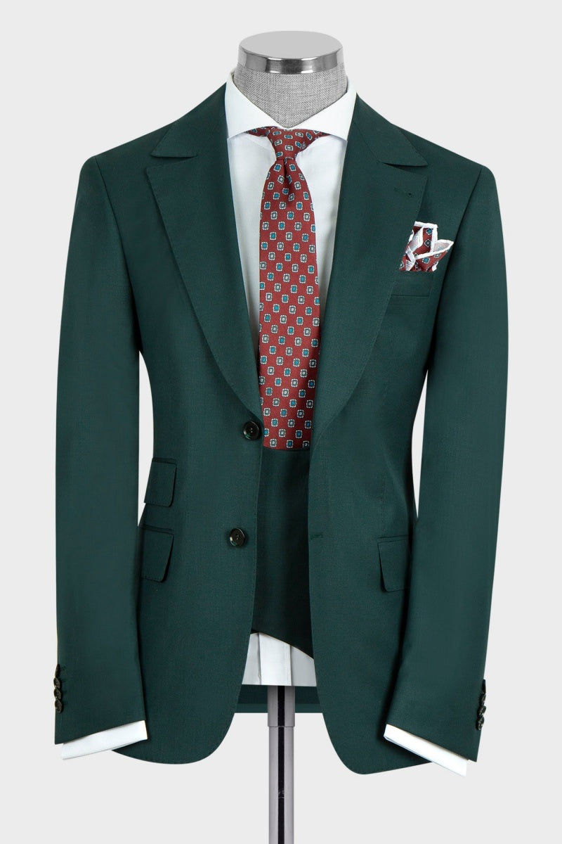 Dark Green Slim Fit Formal Suits For Men With Waistcoat