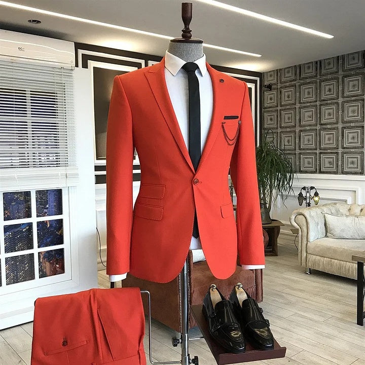 Newest Beautiful Orange Peaked Lapel Prom Suits