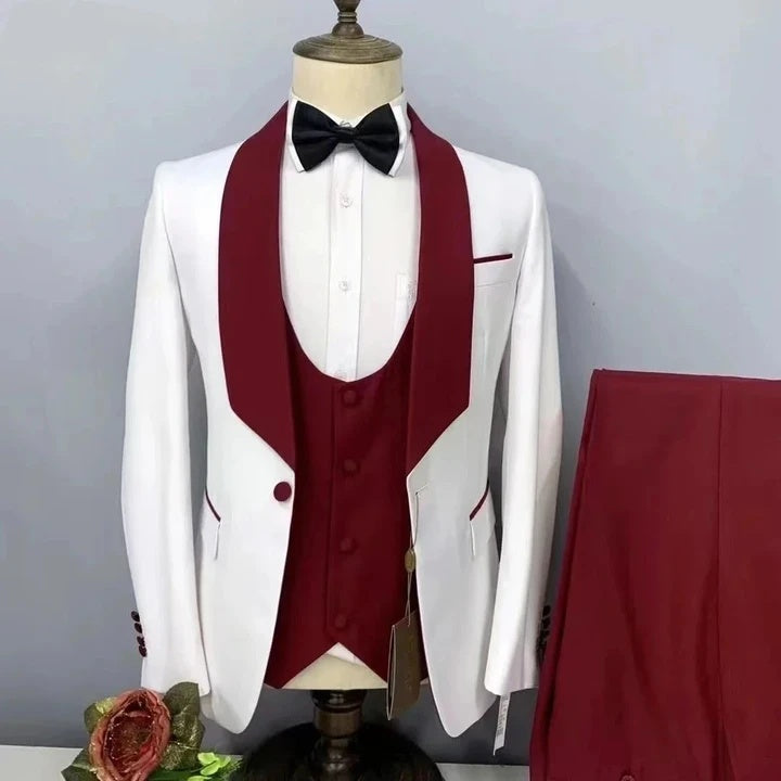Gentle 3 Pieces White Shawl Lapel Wedding Suits