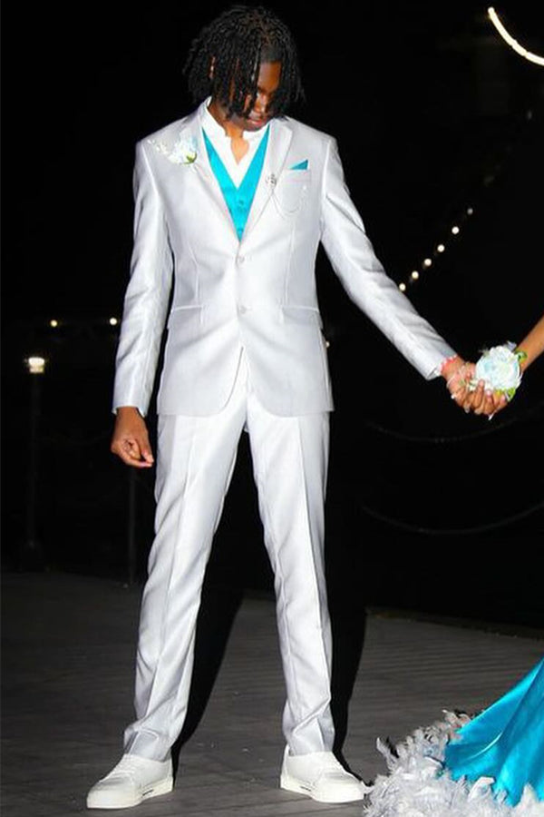 Newest Gray Notched Lapel Prom Men Suits With Blue Waistcoat