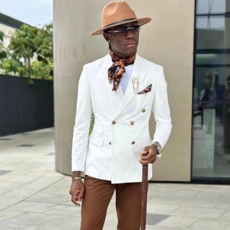 Classical White Peaked Lapel Double Breasted Men's Prom Suits