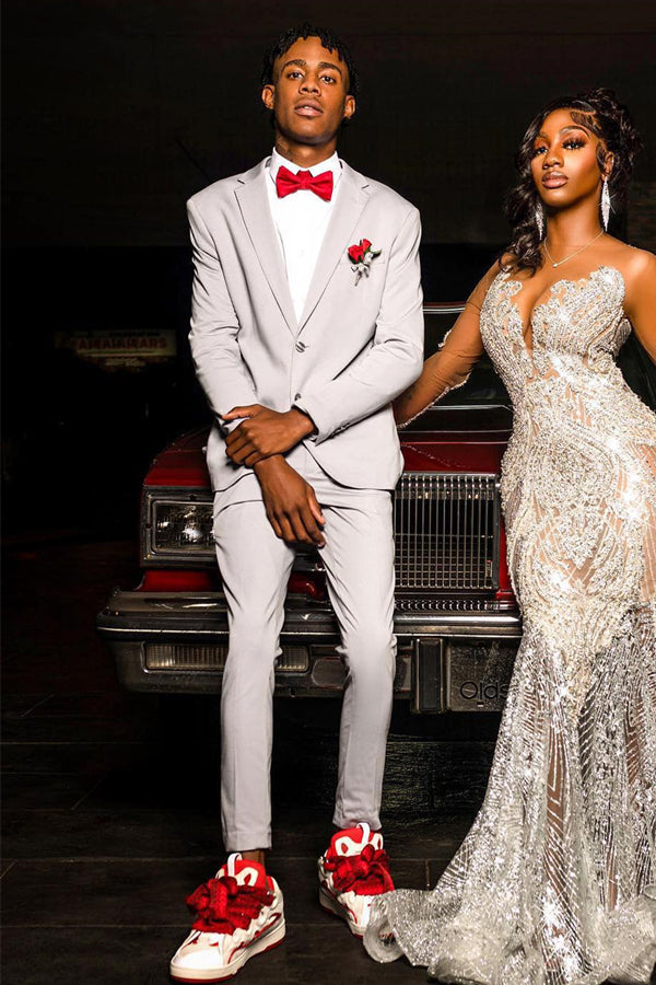 Fashion Gray Stylish Notched Lapel Prom Men Suits