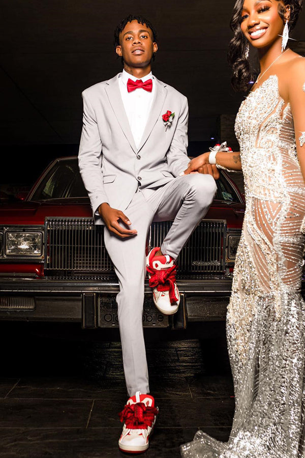 Fashion Gray Stylish Notched Lapel Prom Men Suits