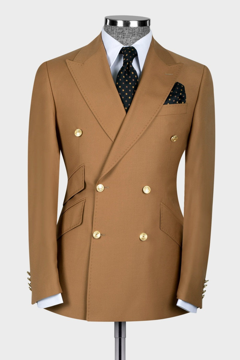 Three Slant Pockets Khaki Newest Peaked Lapel Suits For Men