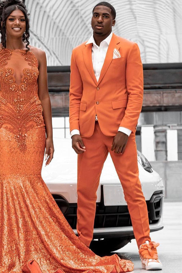 Glamorous Orange Notched Lapel Best Fitted Prom Men Suits