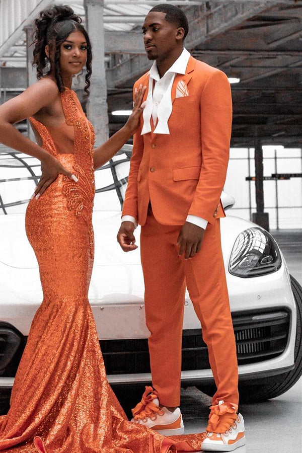 Glamorous Orange Notched Lapel Best Fitted Prom Men Suits