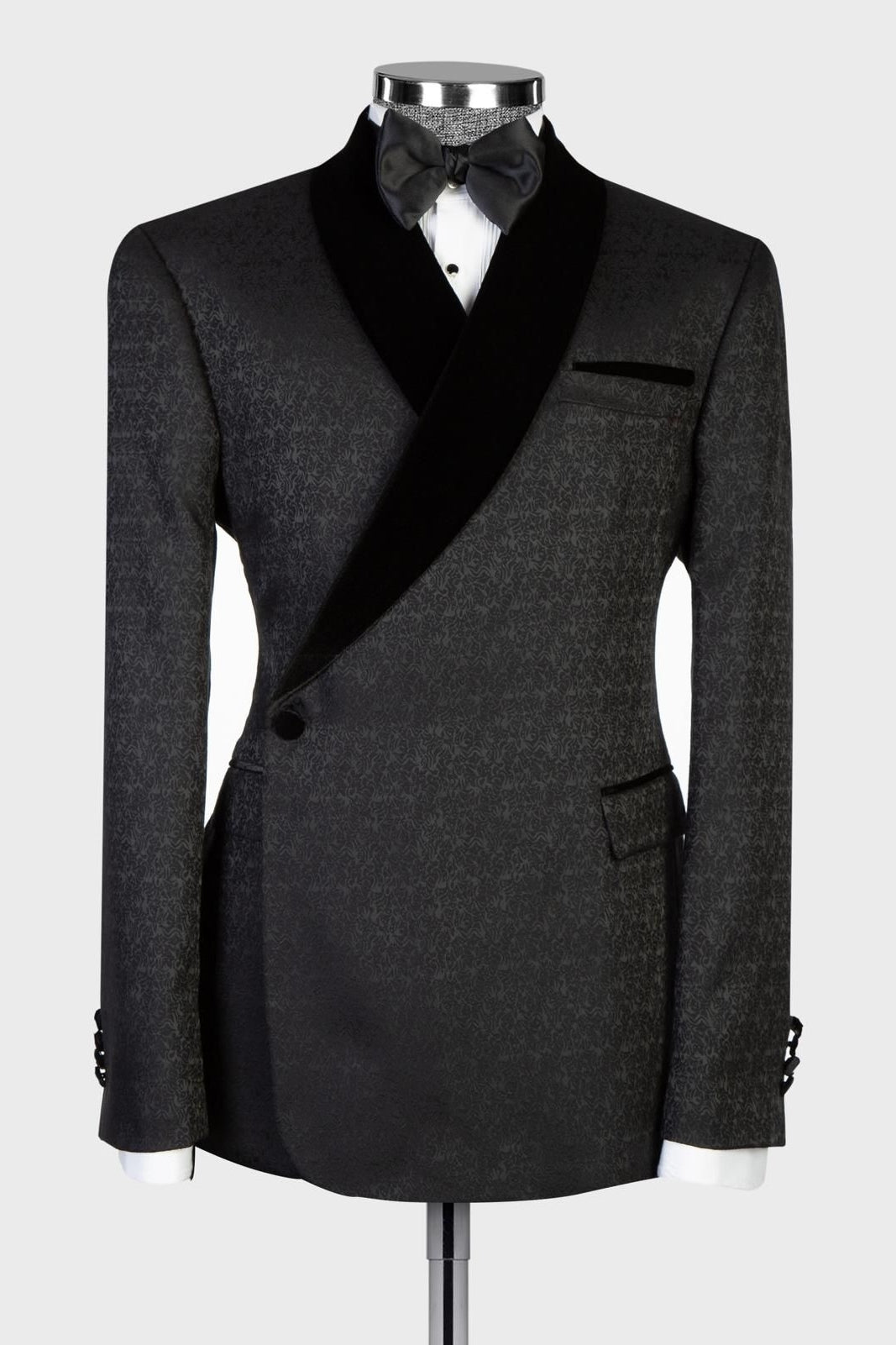 Fashion Black Jacquard Shawl Lapel Wedding Suits