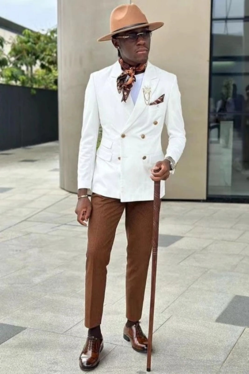 Classical White Peaked Lapel Double Breasted Men's Prom Suits