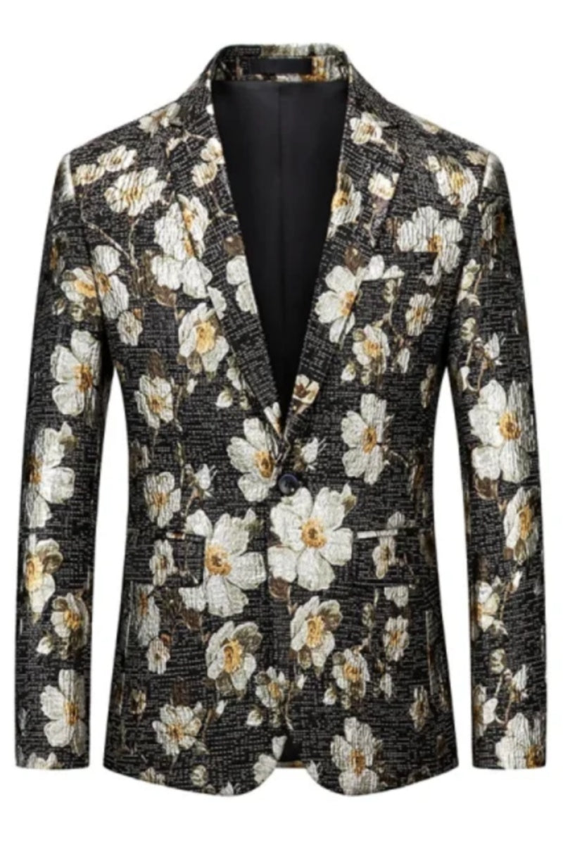 Single Button Floral Jacquard Casual Men's Jacket