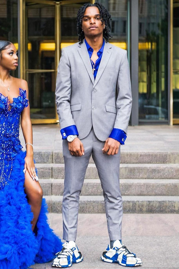 Classic Gray Notched Lapel Close Fitting Prom Suits