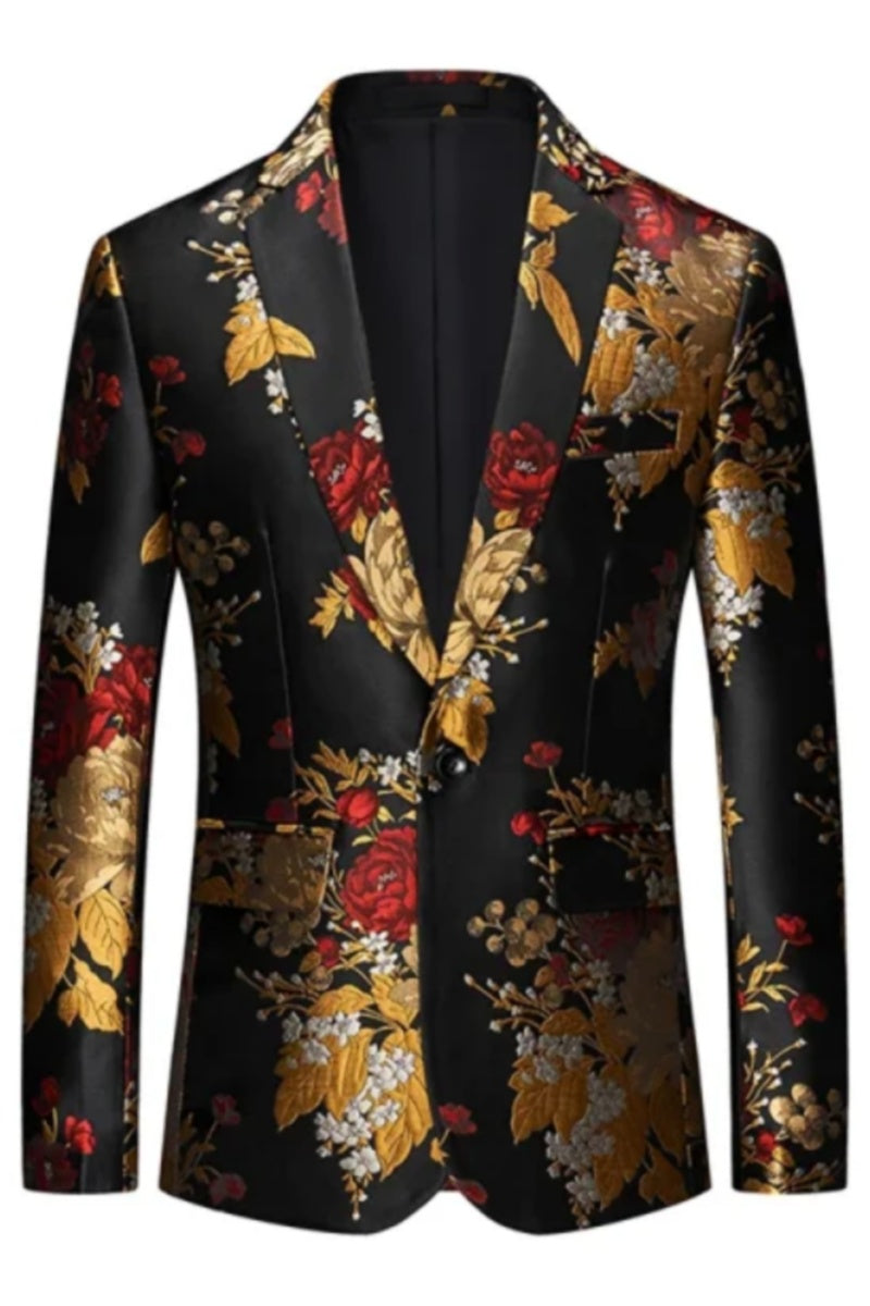 Modern Gold Floral Jacquard Blazers For Men