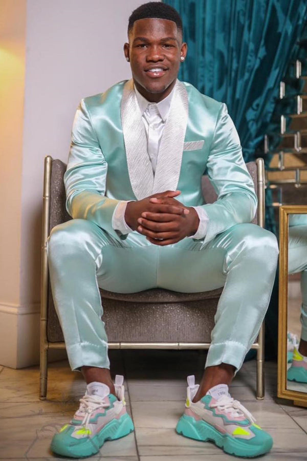 Best Fitted Mint Green White Shawl Lapel Prom Men Suits