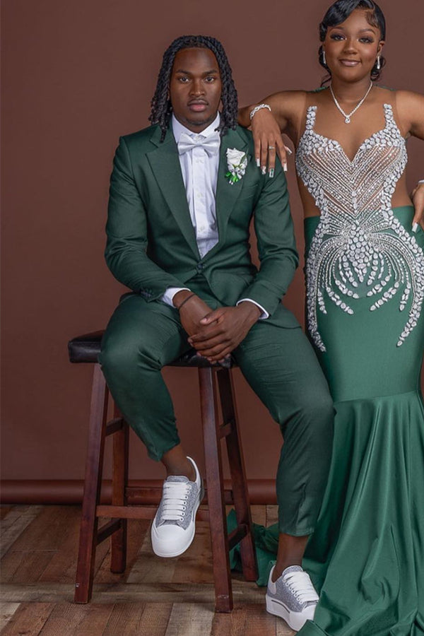 Newest Chic Dark Green Notched Lapel Prom Men Suits